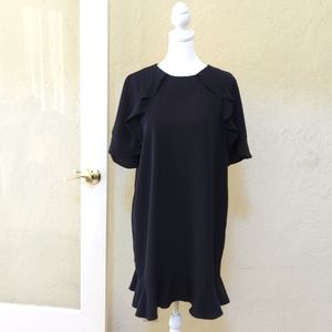 Zara Navy Ruffled Short Sleeve Midi Dress Size Large
